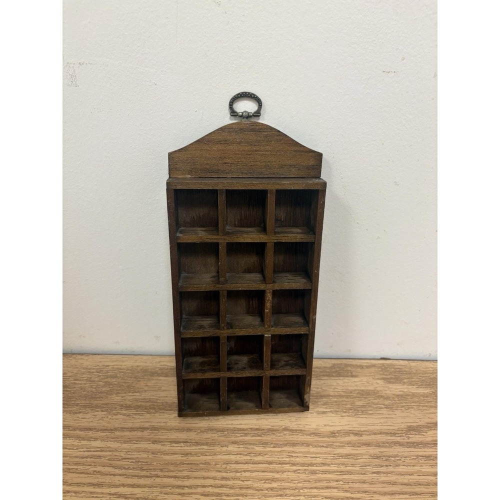 Vintage Wood Wall Hanging Thimble Display Shelf Shadow Box w/ Small Cubby